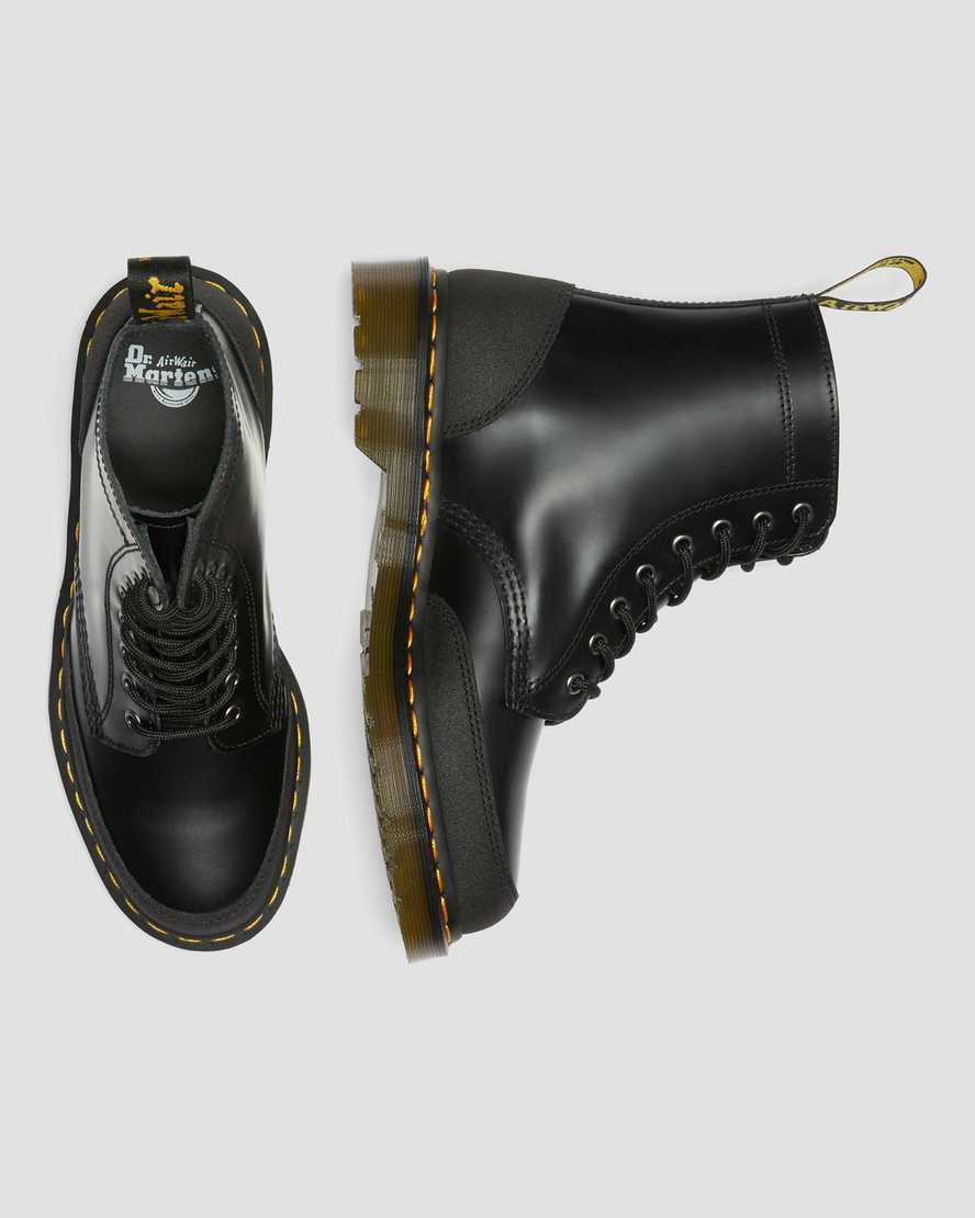 Black Smooth Men's Dr Martens 1460 Guard Panel Leather Ankle Boots | 273964-DUO