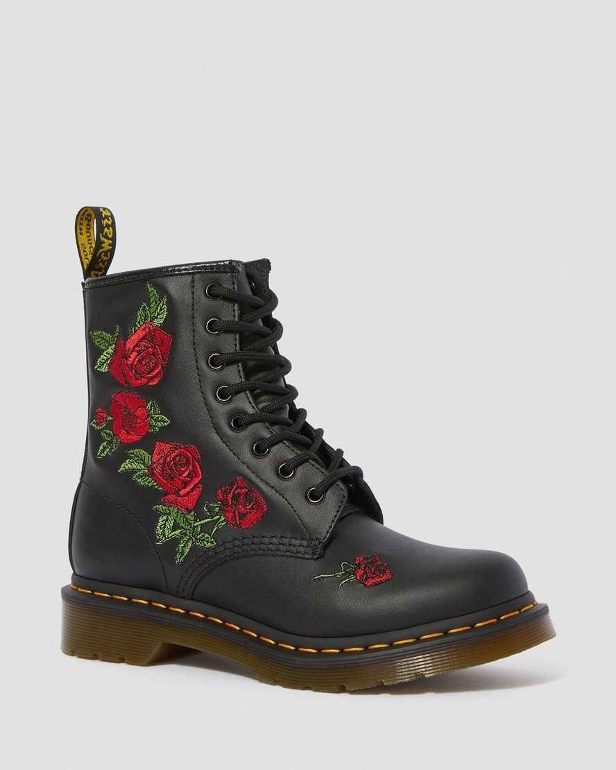 Black Softy T Women's Dr Martens 1460 Vonda Floral Leather Lace Up Boots | 129506-ZIP