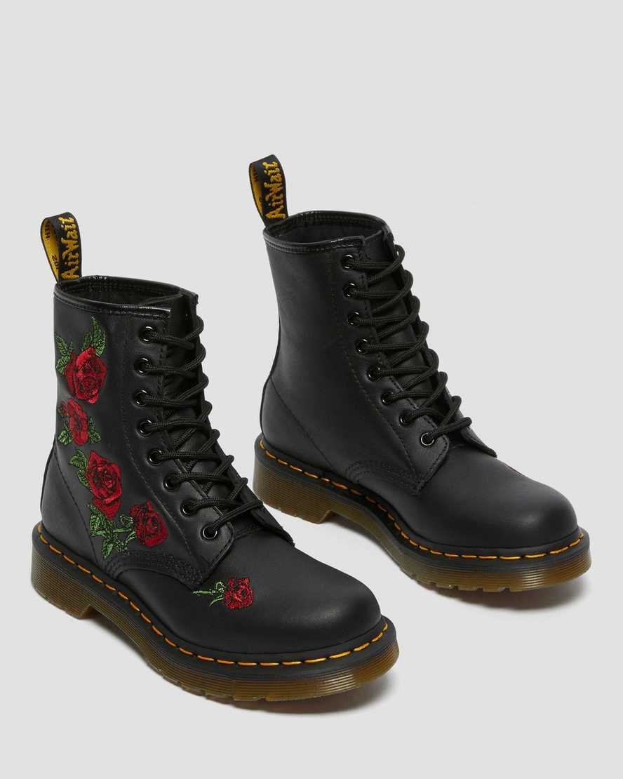 Black Softy T Women's Dr Martens 1460 Vonda Floral Leather Lace Up Boots | 129506-ZIP