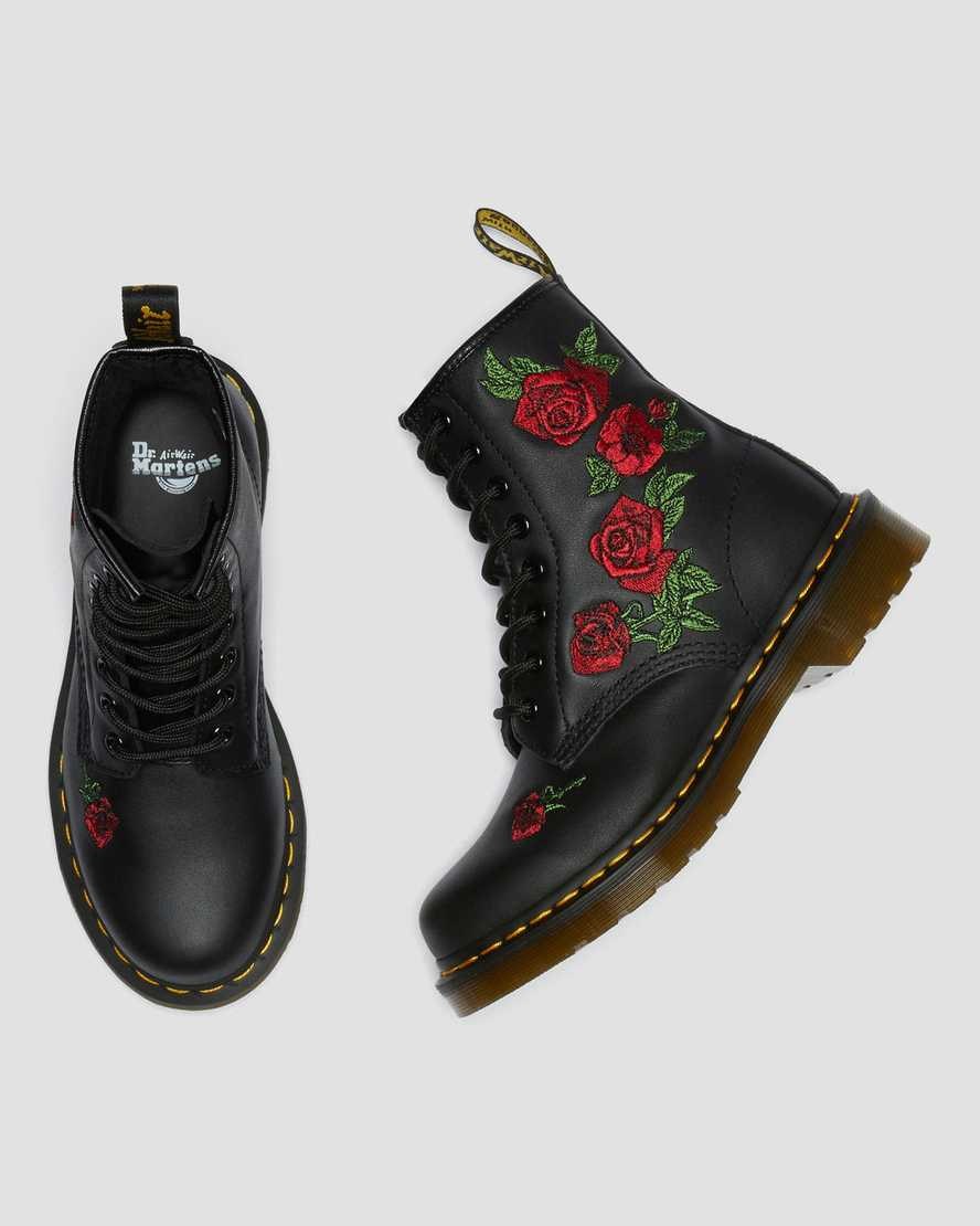 Black Softy T Women's Dr Martens 1460 Vonda Floral Leather Lace Up Boots | 129506-ZIP