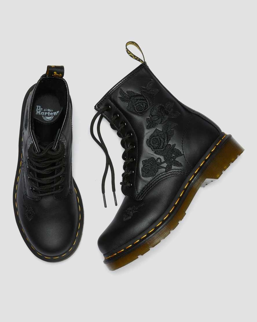 Black Softy T Women's Dr Martens 1460 Vonda Mono Floral Lace Up Boots | 714625-OVM