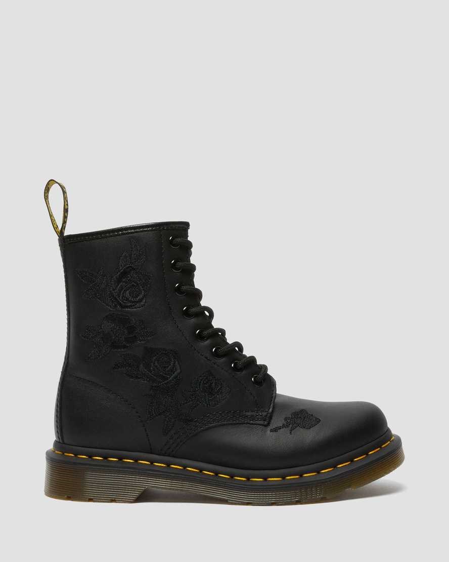 Black Softy T Women's Dr Martens 1460 Vonda Mono Floral Lace Up Boots | 714625-OVM