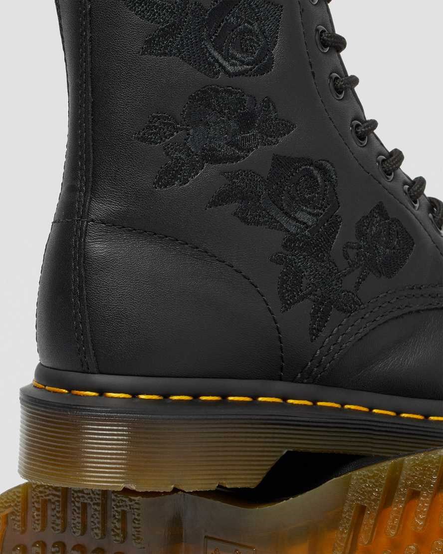 Black Softy T Women's Dr Martens 1460 Vonda Mono Floral Lace Up Boots | 714625-OVM