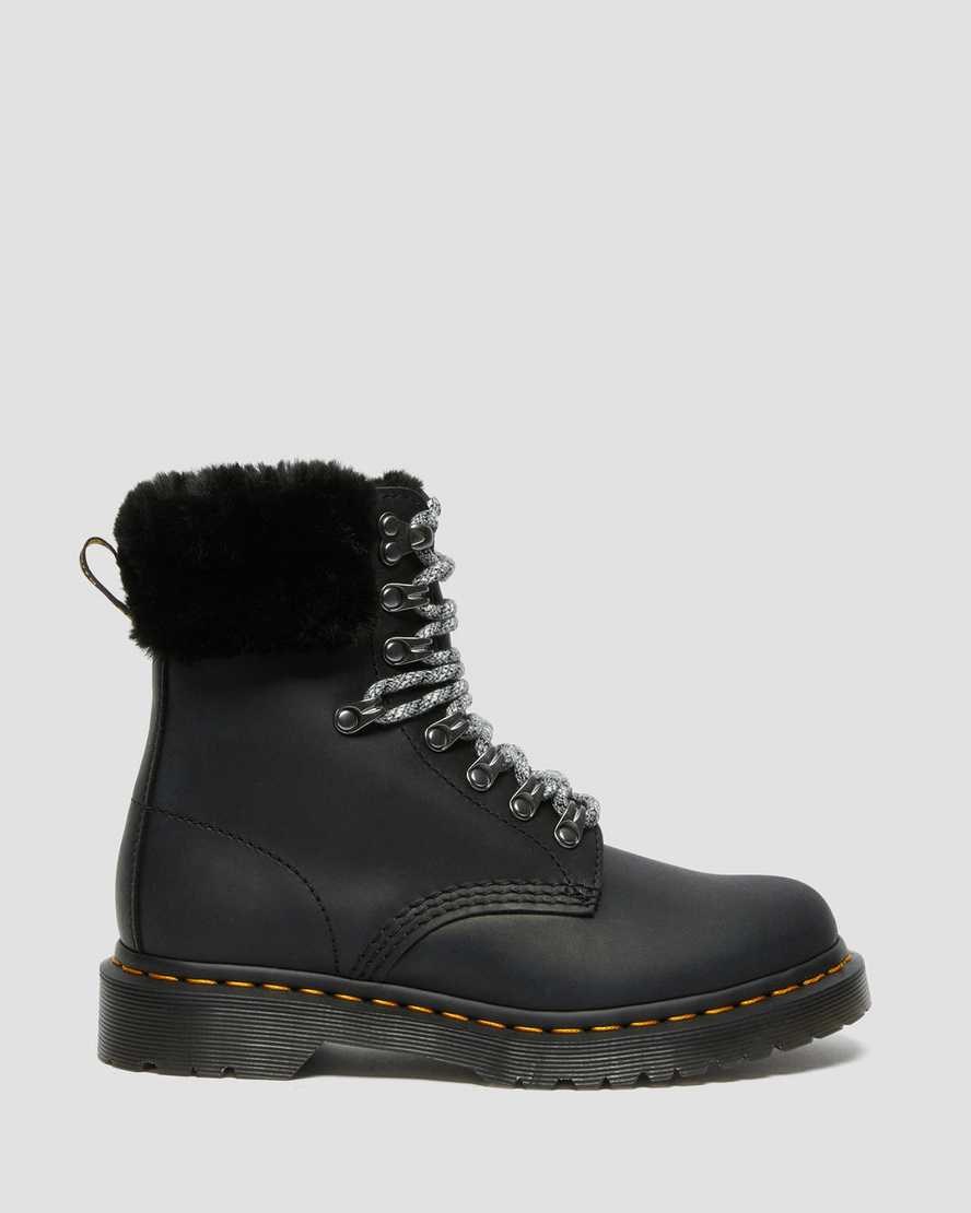 Black Streeter Women's Dr Martens 1460 Serena Collar Faux Fur Lined Ankle Boots | 562018-QBJ