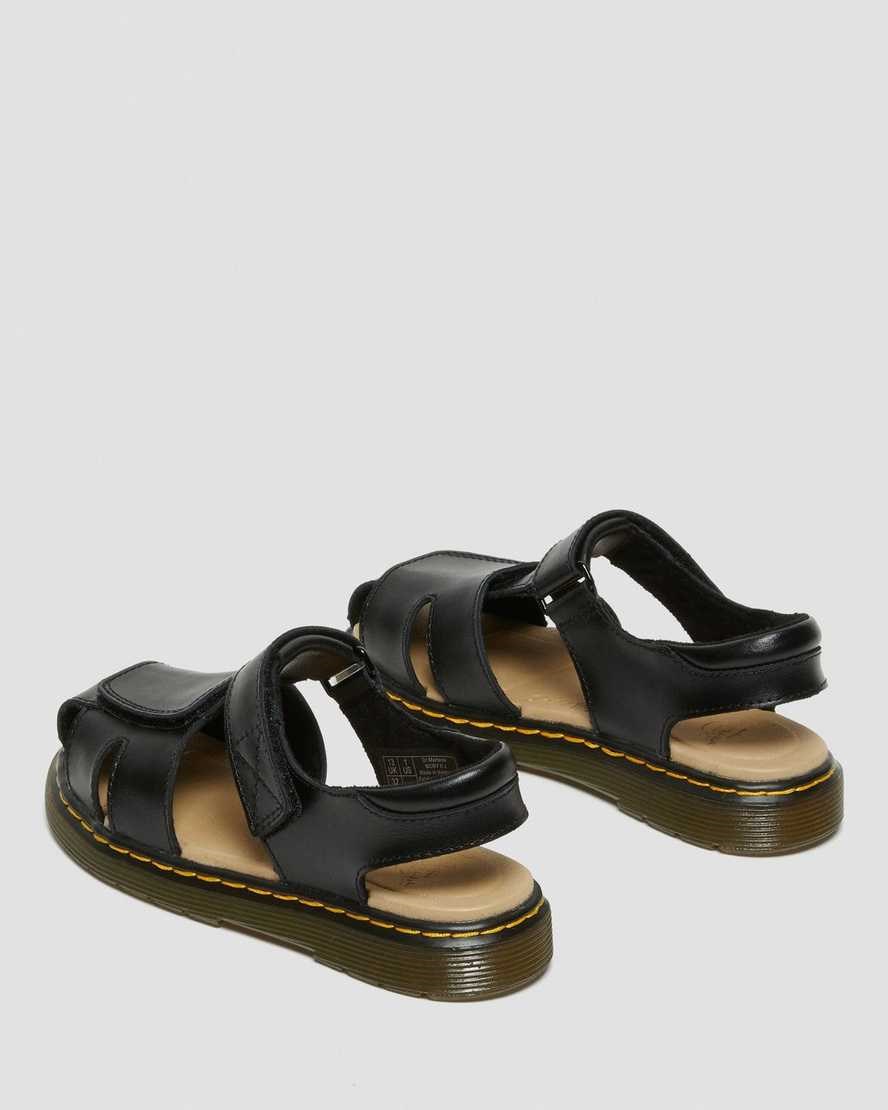 Black T Lamper Kids' Dr Martens Junior Moby II Leather Velcro Sandals | 645923-XAQ