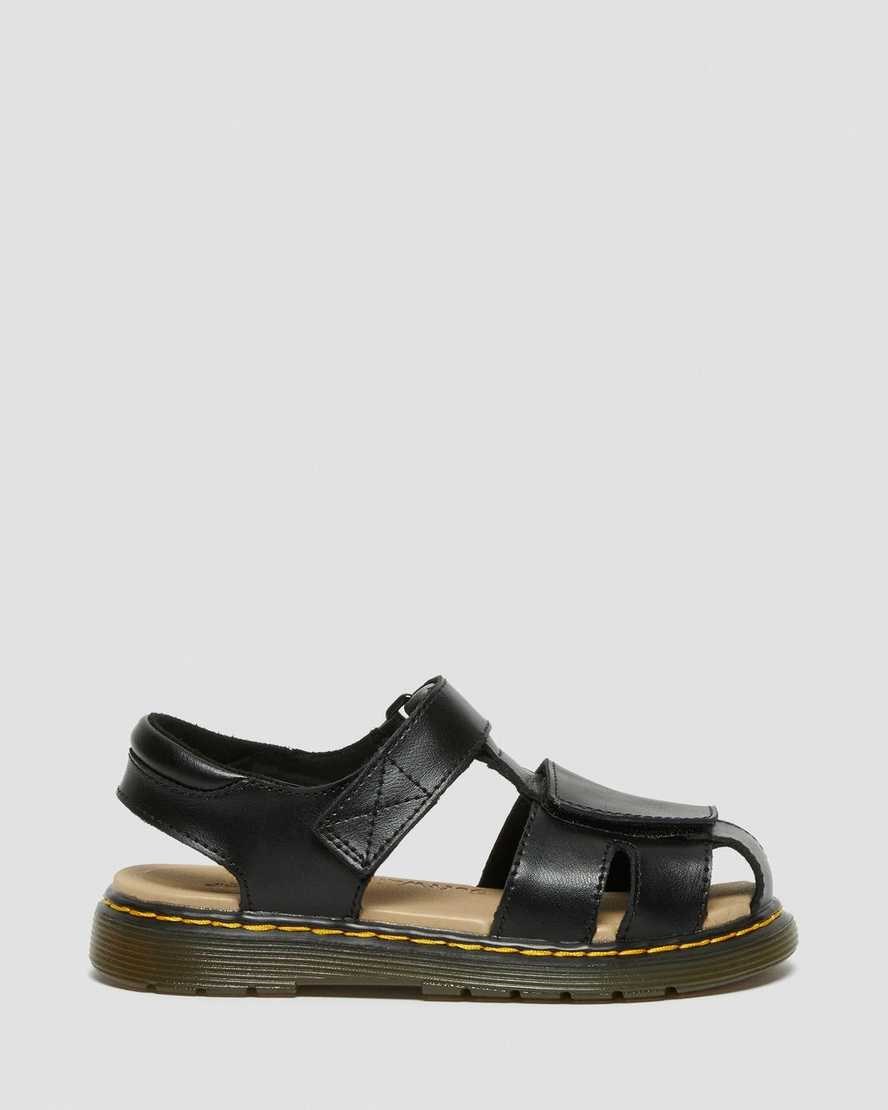 Black T Lamper Kids' Dr Martens Junior Moby II Leather Velcro Sandals | 645923-XAQ