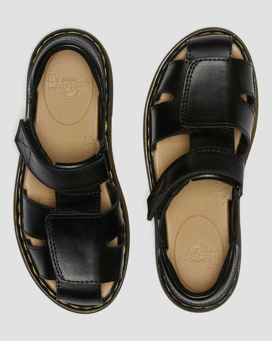 Black T Lamper Kids' Dr Martens Junior Moby II Leather Velcro Sandals | 645923-XAQ