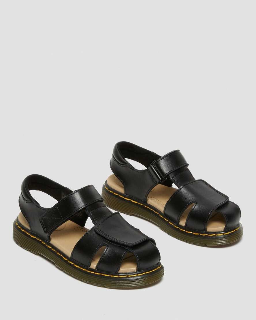 Black T Lamper Kids' Dr Martens Junior Moby II Leather Velcro Sandals | 645923-XAQ