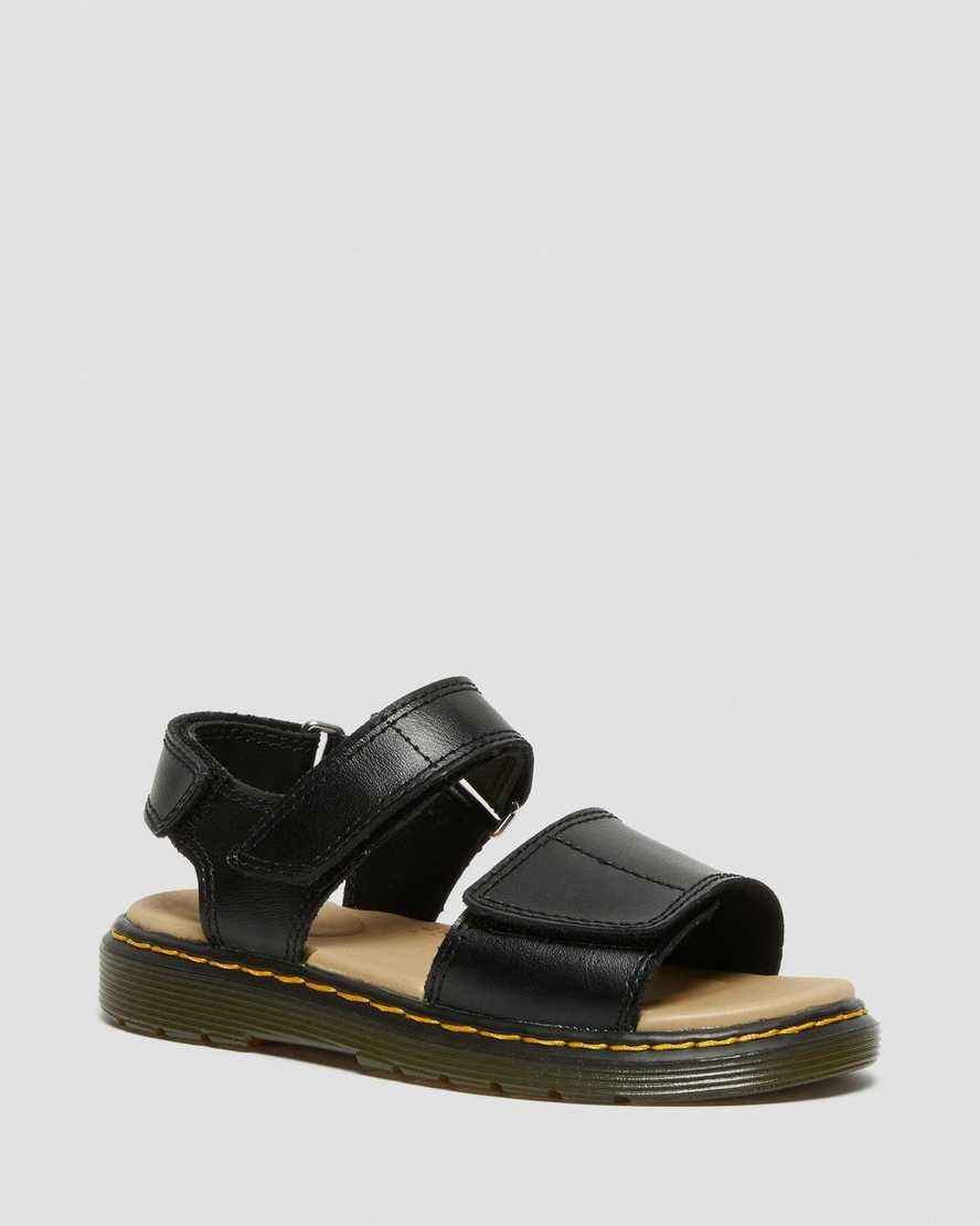 Black T Lamper Kids' Dr Martens Junior Romi Leather Velcro Sandals | 140352-KQM