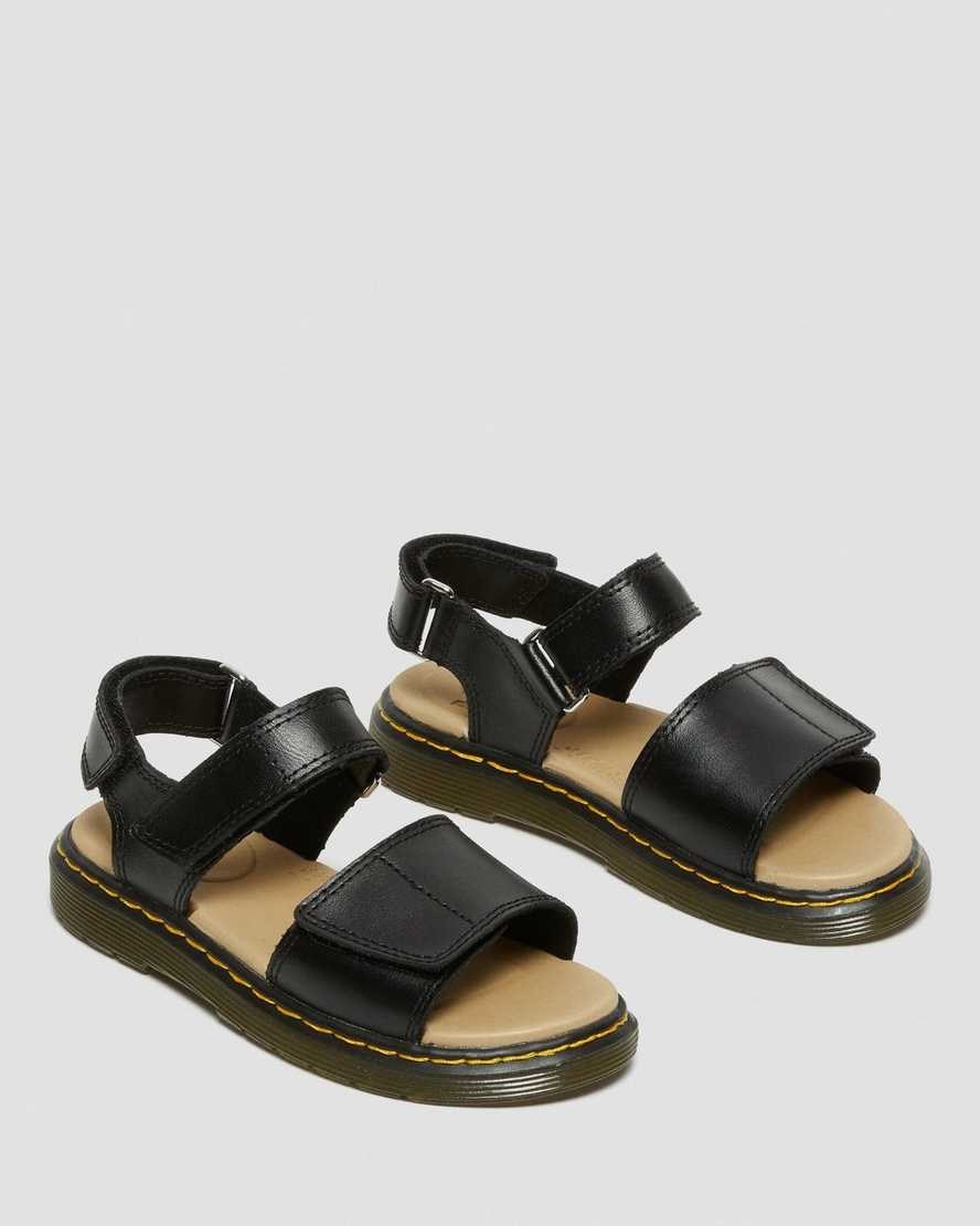 Black T Lamper Kids' Dr Martens Junior Romi Leather Velcro Sandals | 140352-KQM