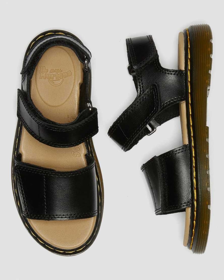 Black T Lamper Kids' Dr Martens Junior Romi Leather Velcro Sandals | 140352-KQM