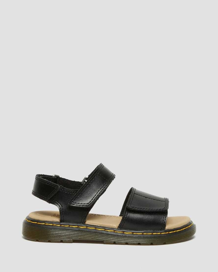 Black T Lamper Kids' Dr Martens Junior Romi Leather Velcro Sandals | 140352-KQM