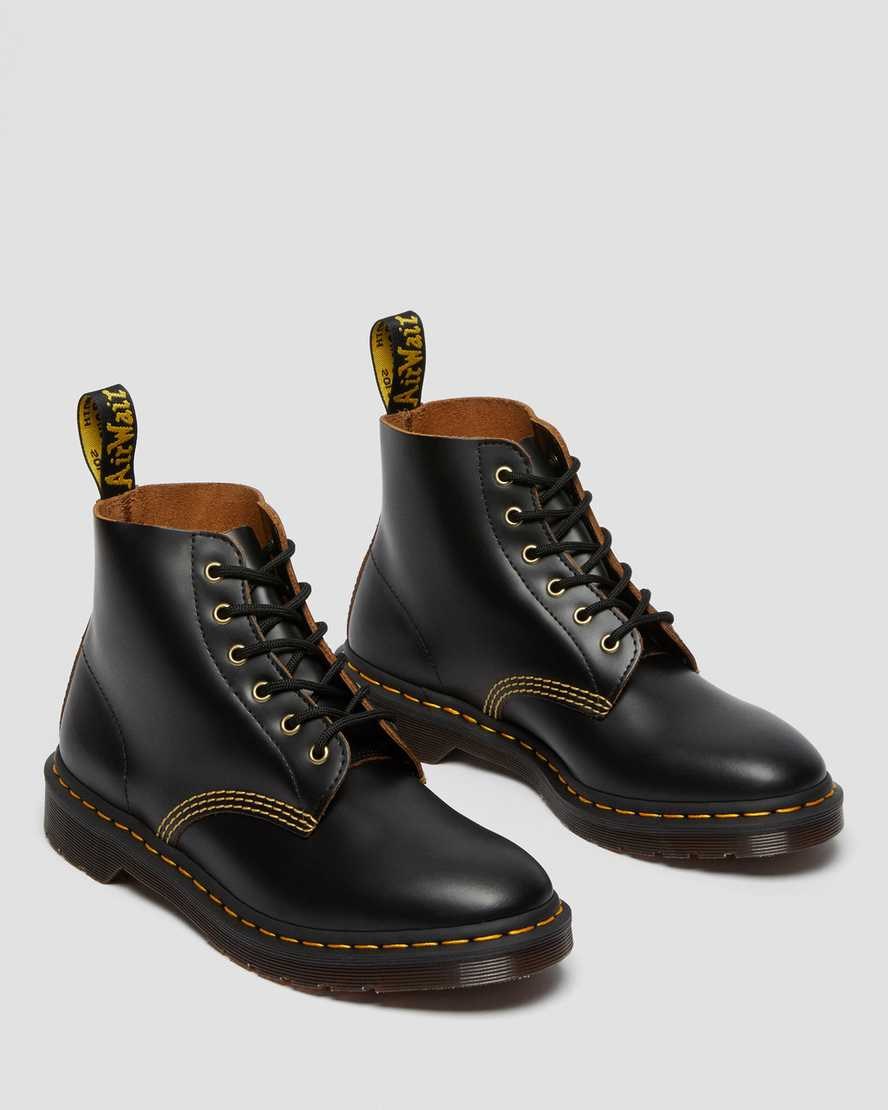 Black Vintage Smooth Men's Dr Martens 101 Vintage Smooth Leather Lace Up Boots | 192475-LCE