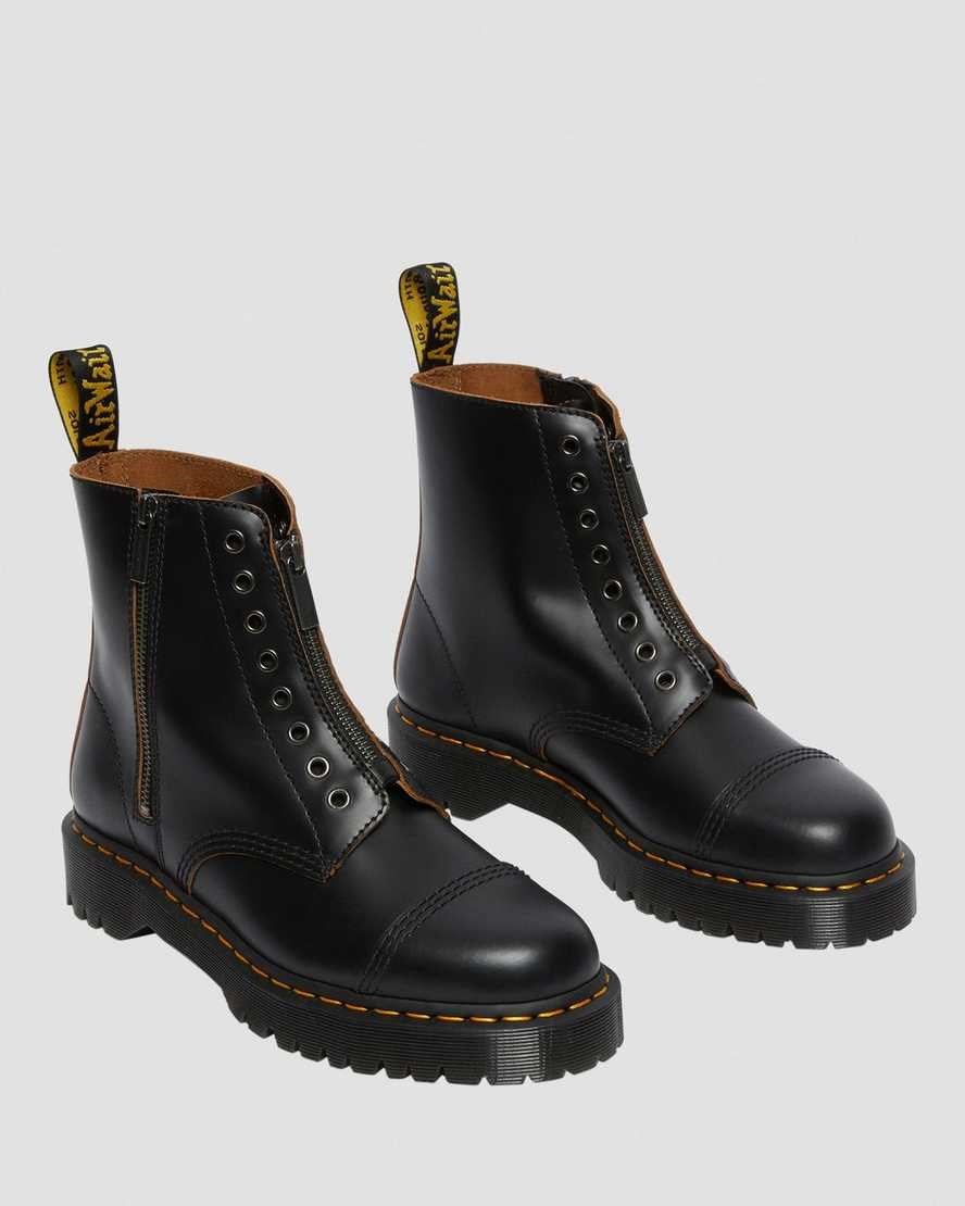 Black Vintage Smooth Men's Dr Martens 1460 Laceless Bex Leather Zip Up Boots | 038746-EQY