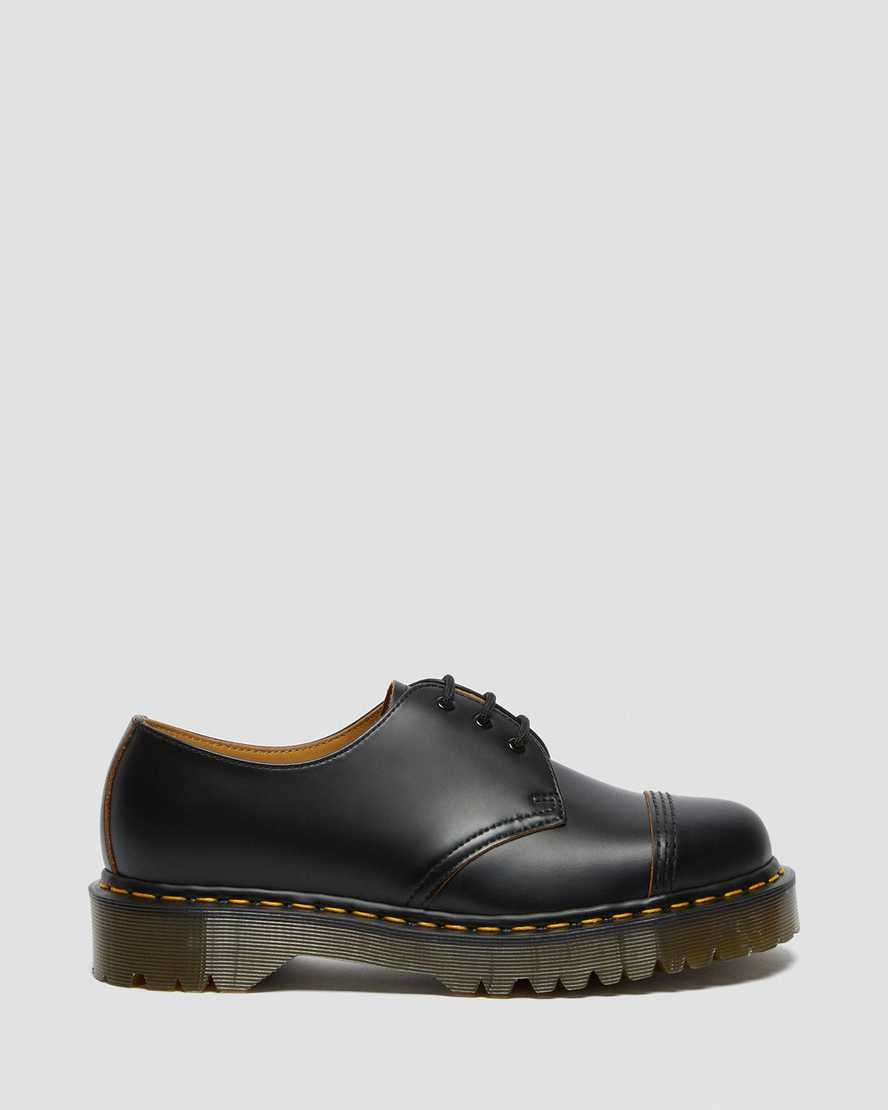 Black Vintage Smooth Men's Dr Martens 1461 Bex Made in England Toe Cap Oxford Shoes | 157042-EDO