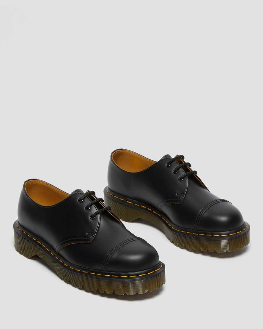 Black Vintage Smooth Men's Dr Martens 1461 Bex Made in England Toe Cap Oxford Shoes | 157042-EDO