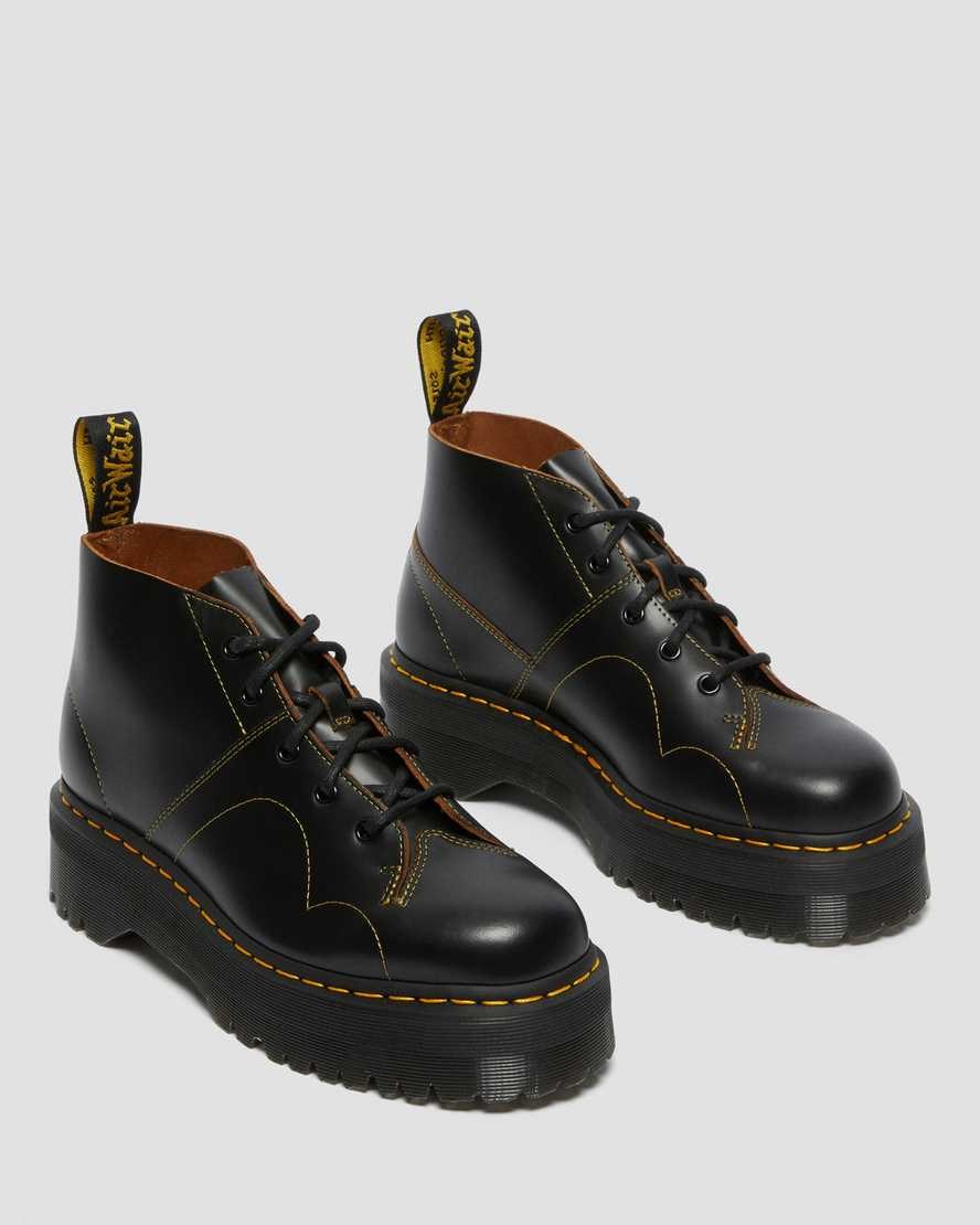 Black Vintage Smooth Men's Dr Martens Church Platform Monkey Lace Up Boots | 512794-EAV