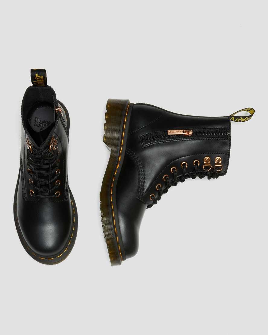 Black Wanama Men's Dr Martens 1460 Pascal Rose Gold Hardware Leather Zip Up Boots | 096345-TDK