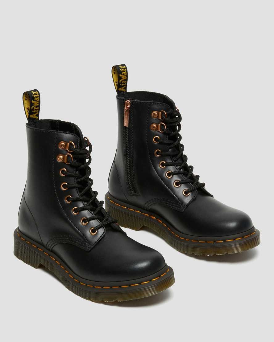 Black Wanama Men's Dr Martens 1460 Pascal Rose Gold Hardware Leather Zip Up Boots | 096345-TDK