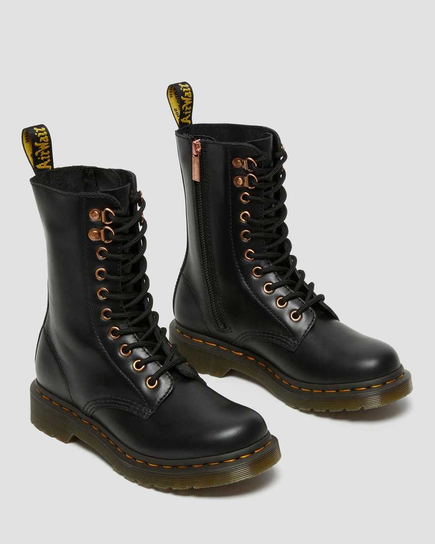 Black Wanama Men's Dr Martens 1490 Rose Gold Hardware Leather Zip Up Boots | 093172-XJM