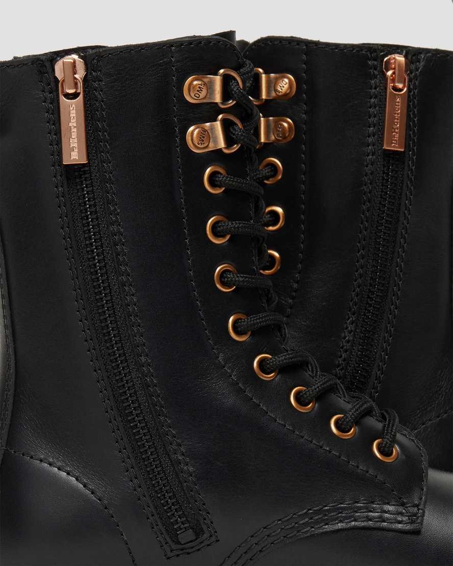 Black Wanama Men's Dr Martens 1490 Rose Gold Hardware Leather Zip Up Boots | 093172-XJM