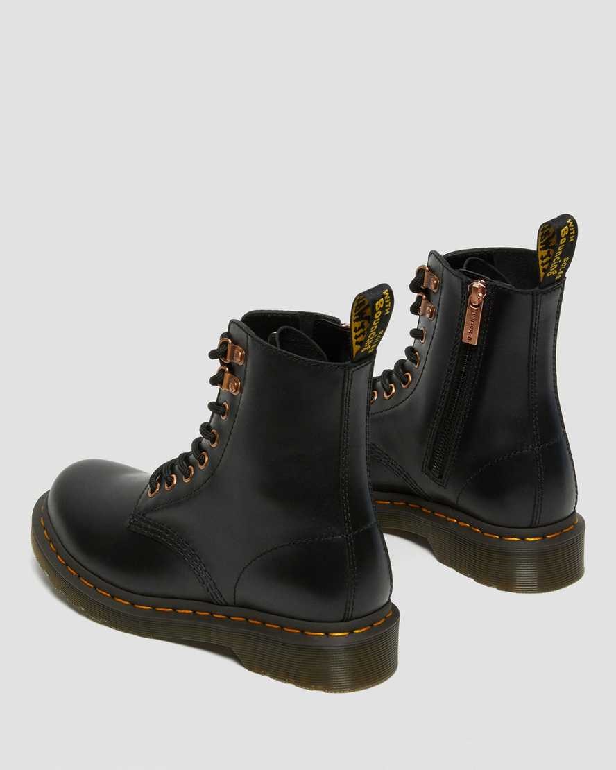 Black Wanama Women's Dr Martens 1460 Pascal Rose Gold Hardware Leather Ankle Boots | 415936-HQX