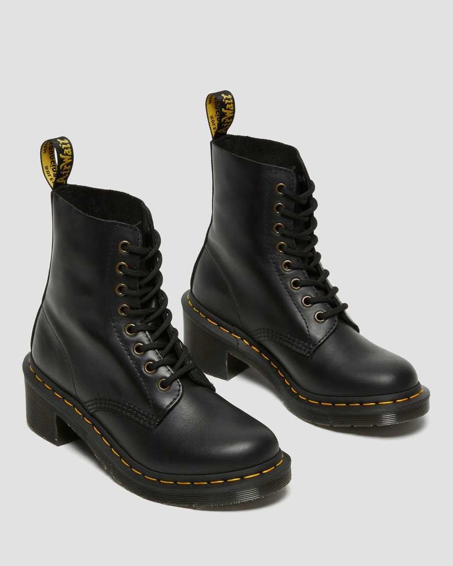 Black Wanama Women's Dr Martens Clemency Leather Heeled Boots | 620915-WXI