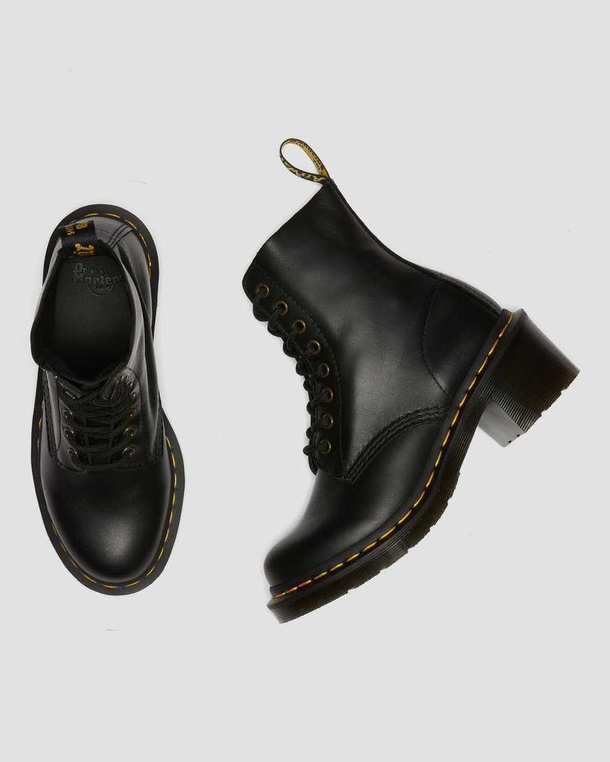 Black Wanama Women's Dr Martens Clemency Leather Heeled Boots | 620915-WXI