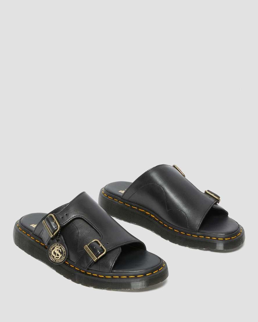 Black Women's Dr Martens Dayne Made in England Leather Slide Sandals | 468790-AIY