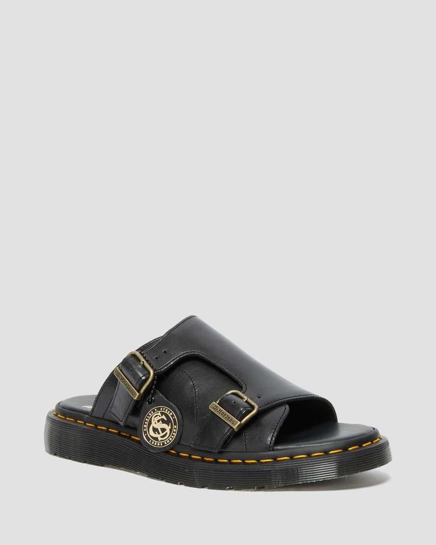 Black Women\'s Dr Martens Dayne Made in England Leather Slide Sandals | 468790-AIY