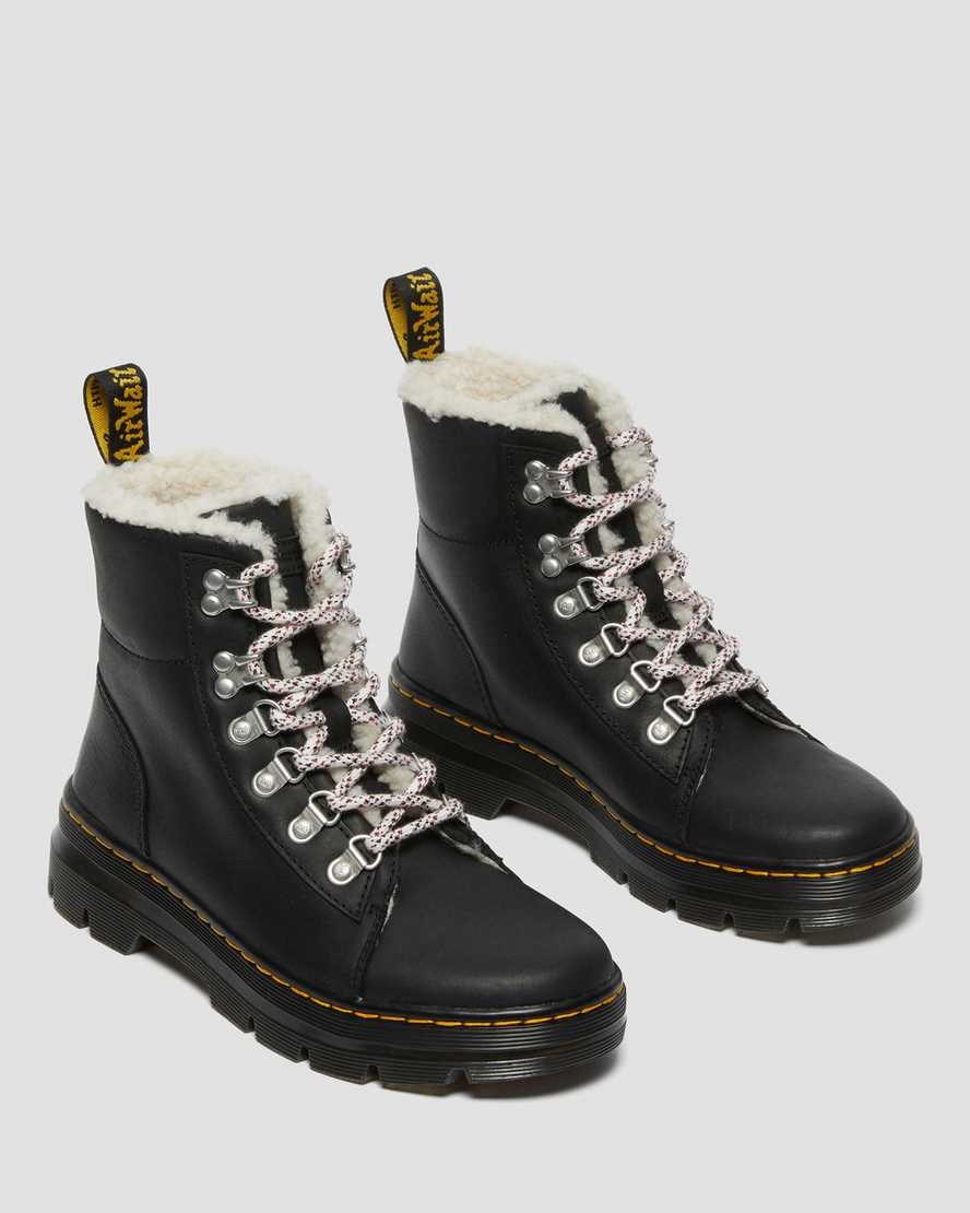 Black Wyoming Women's Dr Martens Combs Faux Shearling Lined Lace Up Boots | 105627-IAT