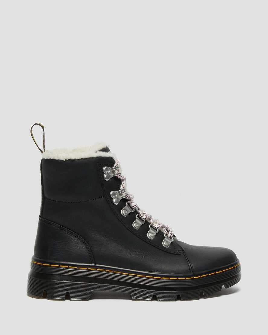 Black Wyoming Women's Dr Martens Combs Faux Shearling Lined Lace Up Boots | 105627-IAT