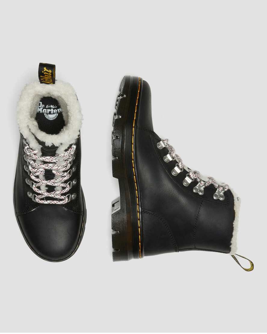 Black Wyoming Women's Dr Martens Combs Faux Shearling Lined Lace Up Boots | 105627-IAT