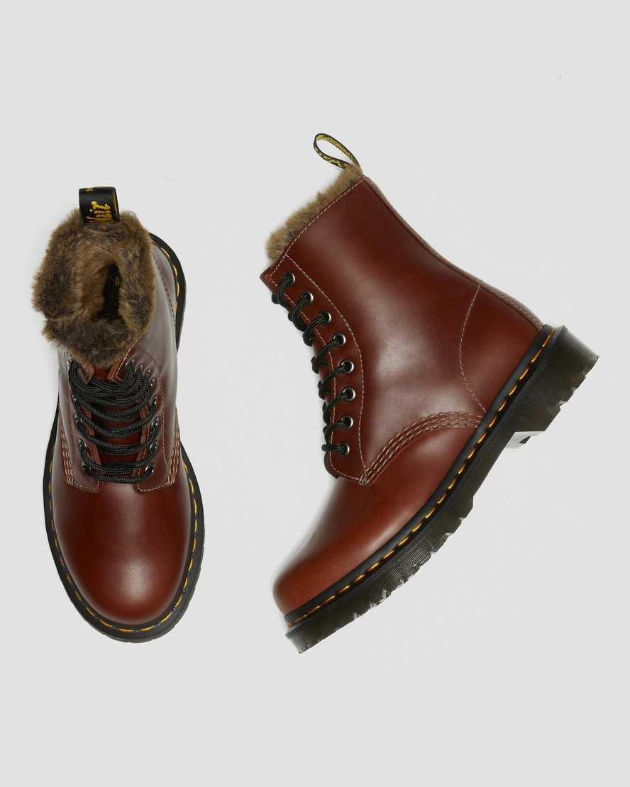 Brown Abruzzo Wp Women's Dr Martens 1460 Serena Faux Fur Lined Lace Up Boots | 469128-JRG