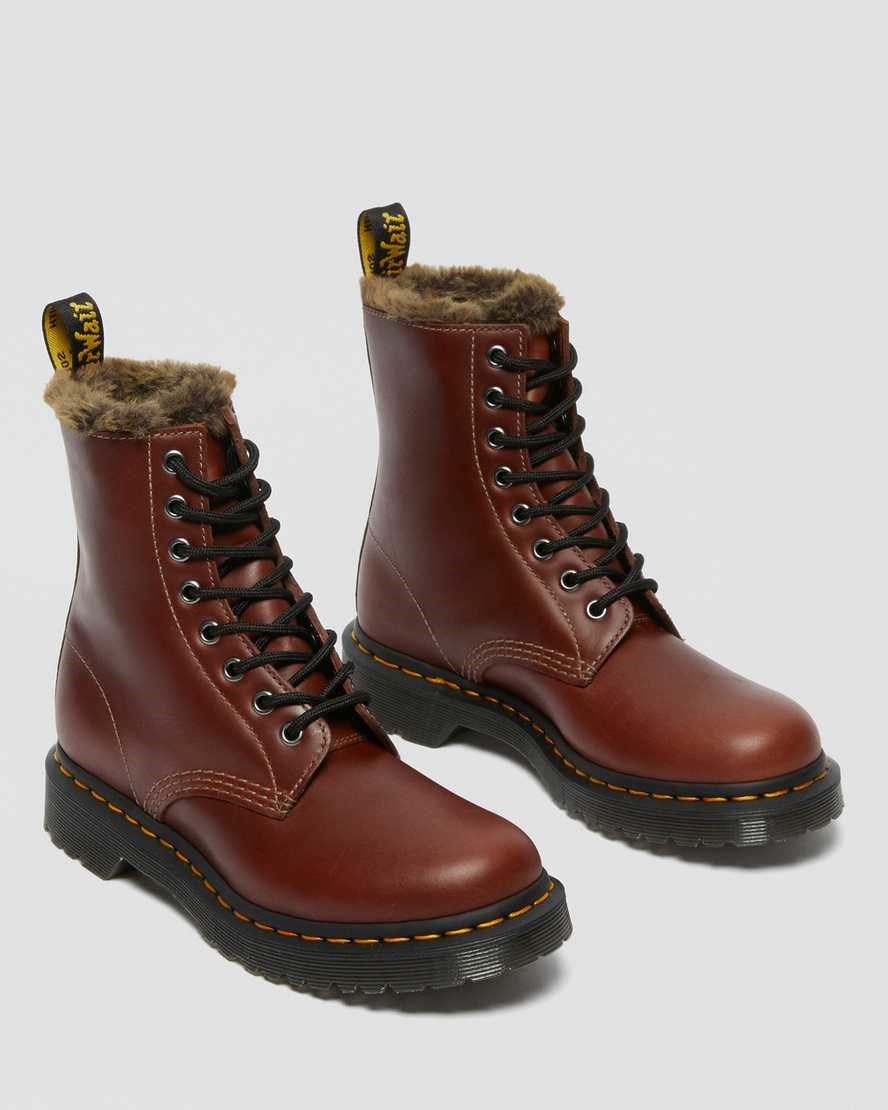 Brown Abruzzo Wp Women's Dr Martens 1460 Serena Faux Fur Lined Lace Up Boots | 469128-JRG