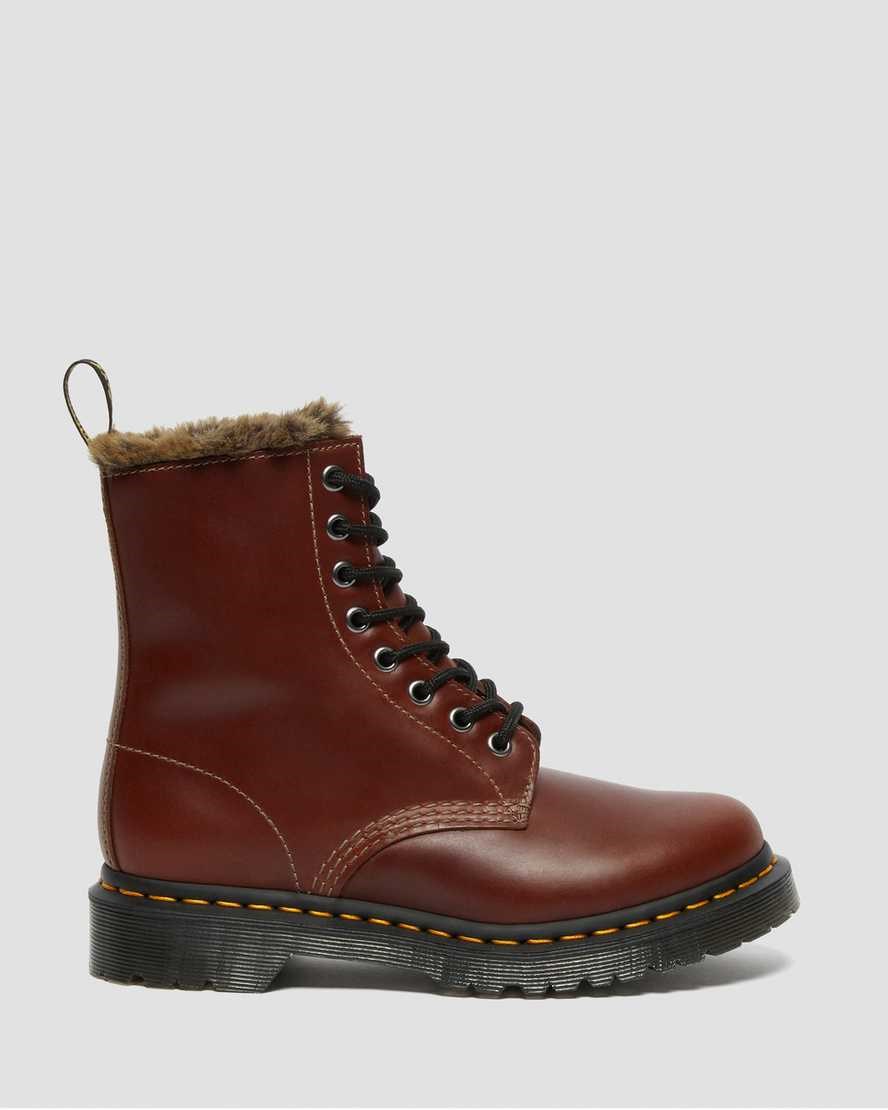 Brown Abruzzo Wp Women's Dr Martens 1460 Serena Faux Fur Lined Lace Up Boots | 469128-JRG