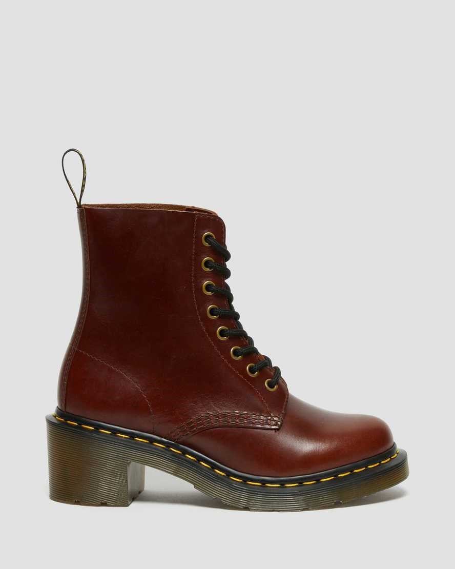 Brown Abruzzo Wp Women's Dr Martens Clemency Leather Heeled Boots | 038674-UEZ