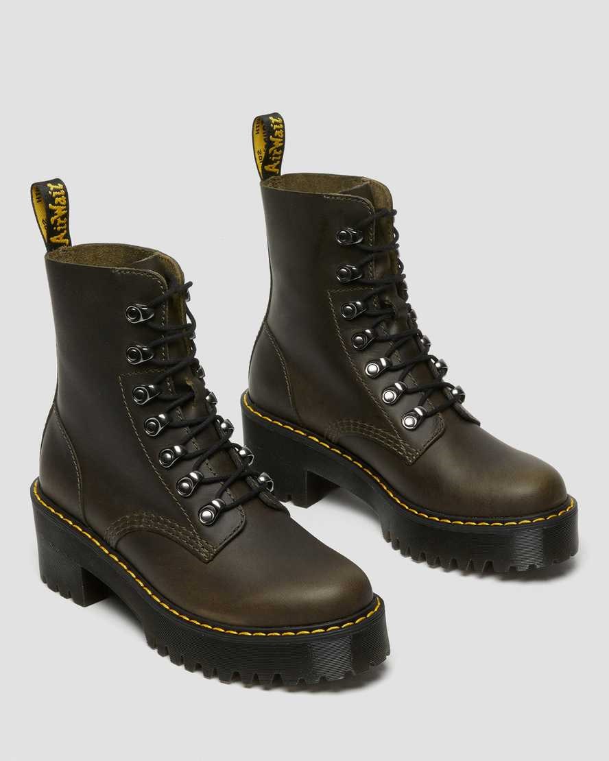 Brown Orleans Women's Dr Martens Leona Leather Heeled Boots | 087123-DCQ