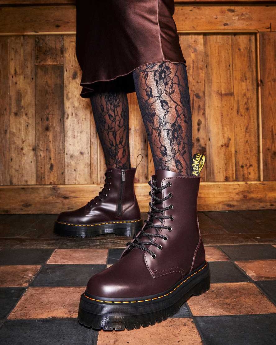 Burgundy Smooth Leather Men's Dr Martens Jadon Smooth Leather Lace Up Boots | 102648-BSC