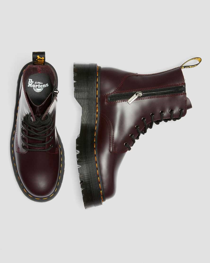 Burgundy Smooth Leather Women's Dr Martens Jadon Smooth Leather Zip Up Boots | 095781-UWM