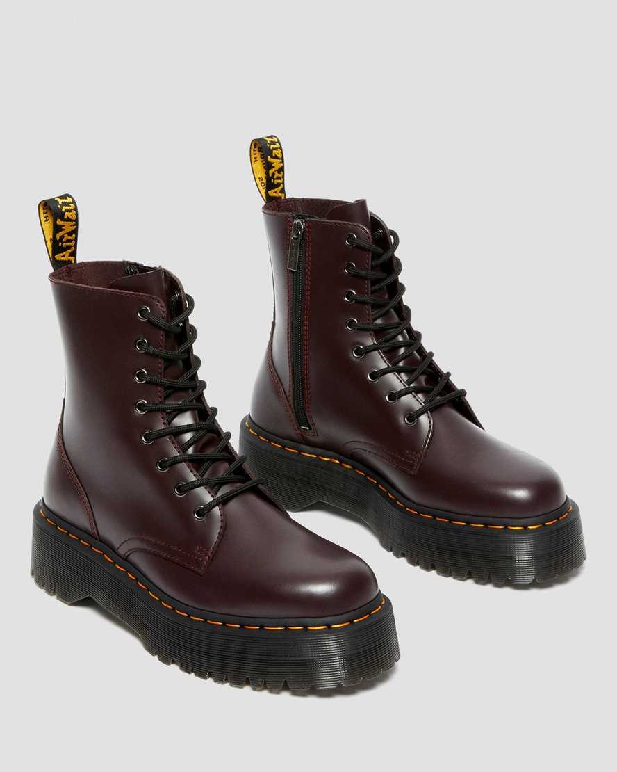 Burgundy Smooth Leather Women's Dr Martens Jadon Smooth Leather Zip Up Boots | 095781-UWM