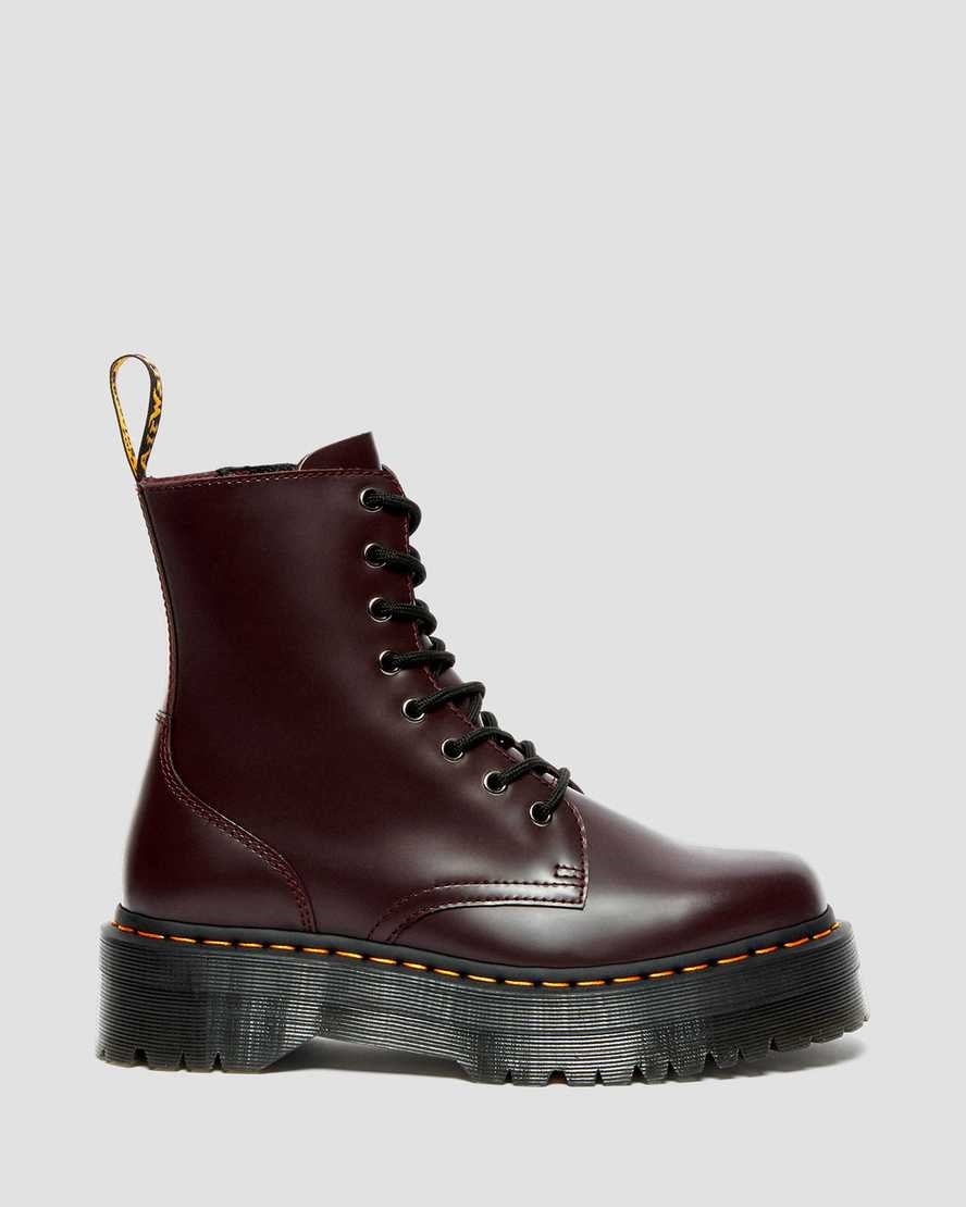 Burgundy Smooth Leather Women's Dr Martens Jadon Smooth Leather Zip Up Boots | 095781-UWM