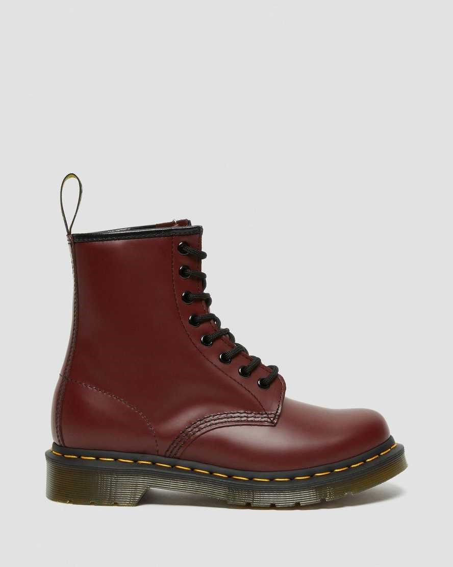 Cherry Red Smooth Leather Women's Dr Martens 1460 Smooth Leather Ankle Boots | 258946-AMN