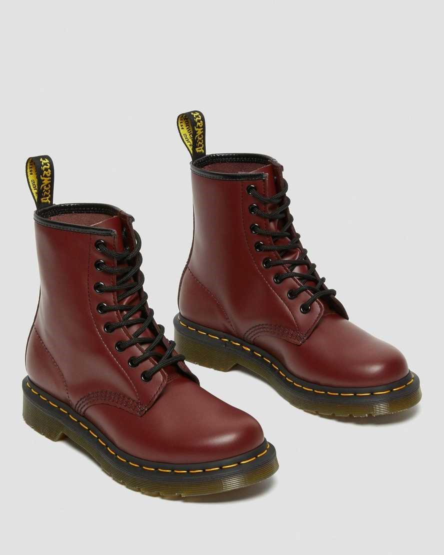 Cherry Red Smooth Leather Women's Dr Martens 1460 Smooth Leather Ankle Boots | 258946-AMN