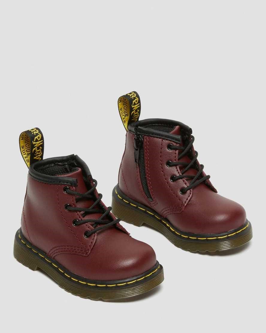 Cherry Red Softy T Kids' Dr Martens Infant 1460 Softy T Leather Lace Up Boots | 796514-LIK