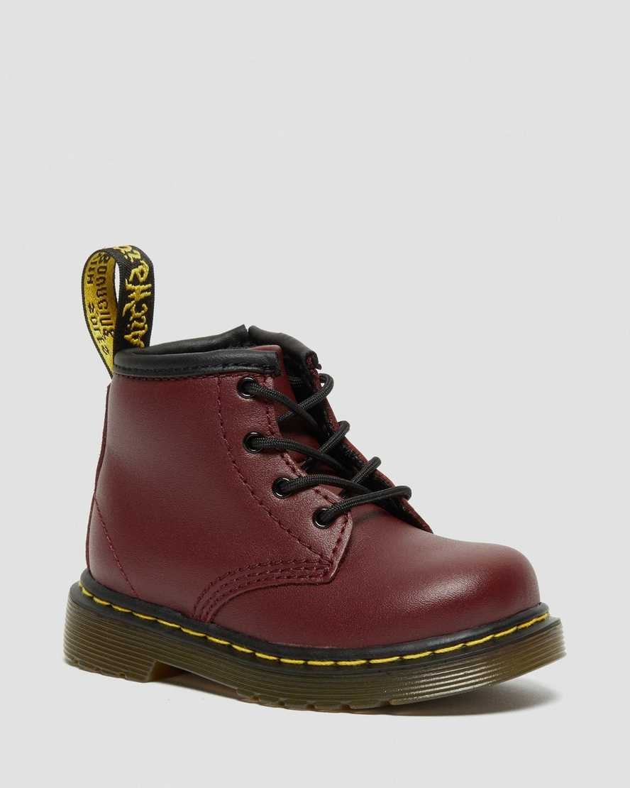 Cherry Red Softy T Kids\' Dr Martens Infant 1460 Softy T Leather Lace Up Boots | 796514-LIK