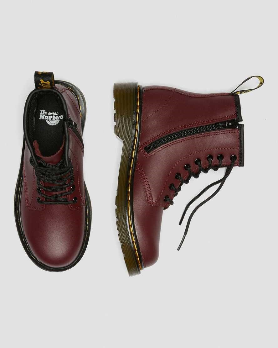 Cherry Red Softy T Kids' Dr Martens Junior 1460 Softy T Leather Lace Up Boots | 936512-GST