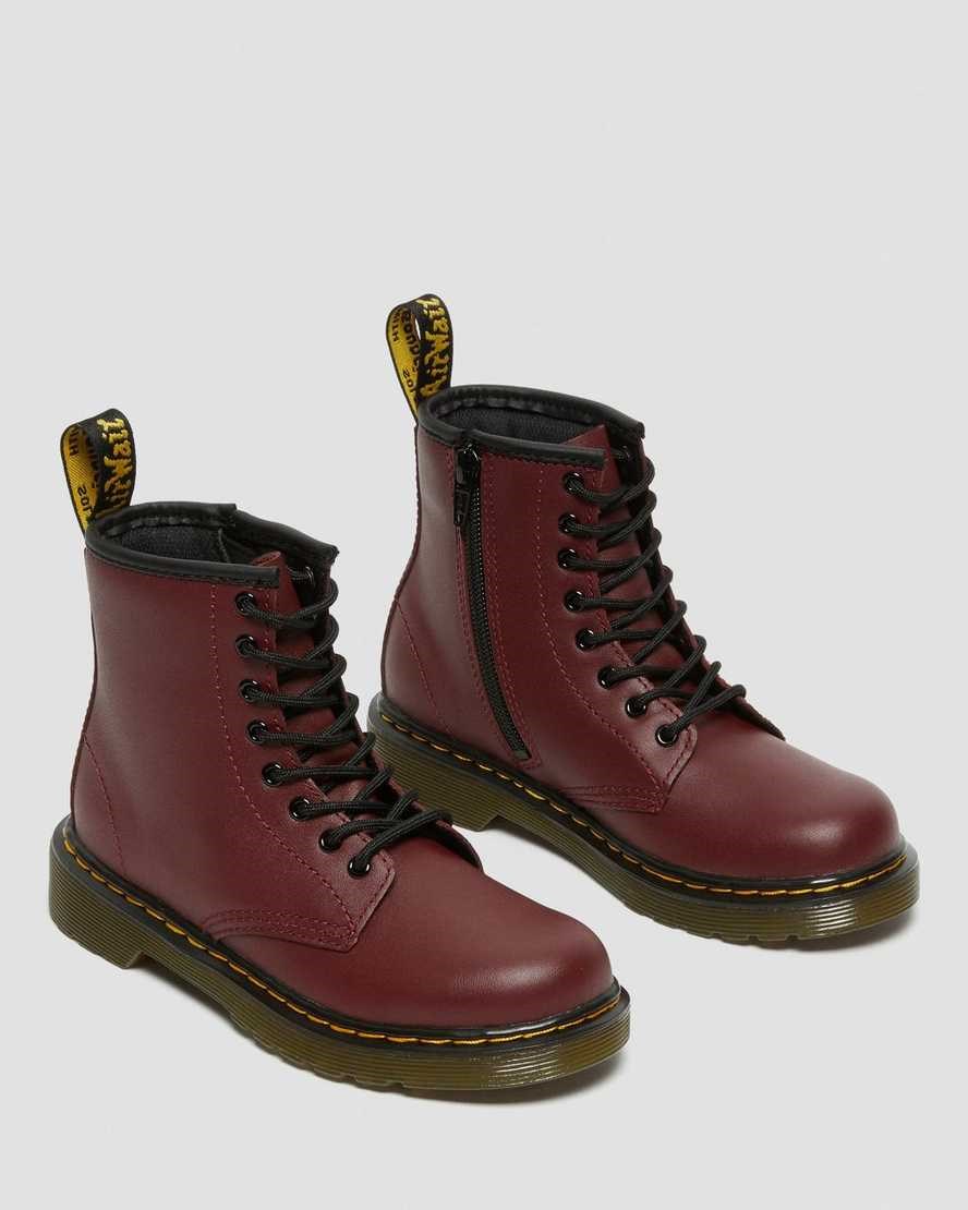 Cherry Red Softy T Kids' Dr Martens Junior 1460 Softy T Leather Lace Up Boots | 936512-GST