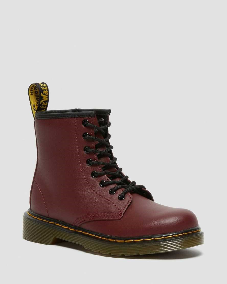 Cherry Red Softy T Kids\' Dr Martens Junior 1460 Softy T Leather Lace Up Boots | 936512-GST