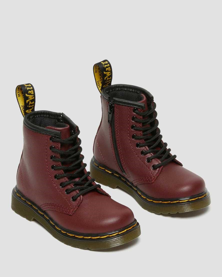 Cherry Red Softy T Kids' Dr Martens Toddler 1460 Softy T Leather Lace Up Boots | 036841-RKX